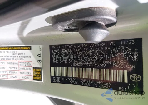2024 Toyota Corolla Hybrid Le from USA, damaged, VIN JTDBCMFE3R3035749